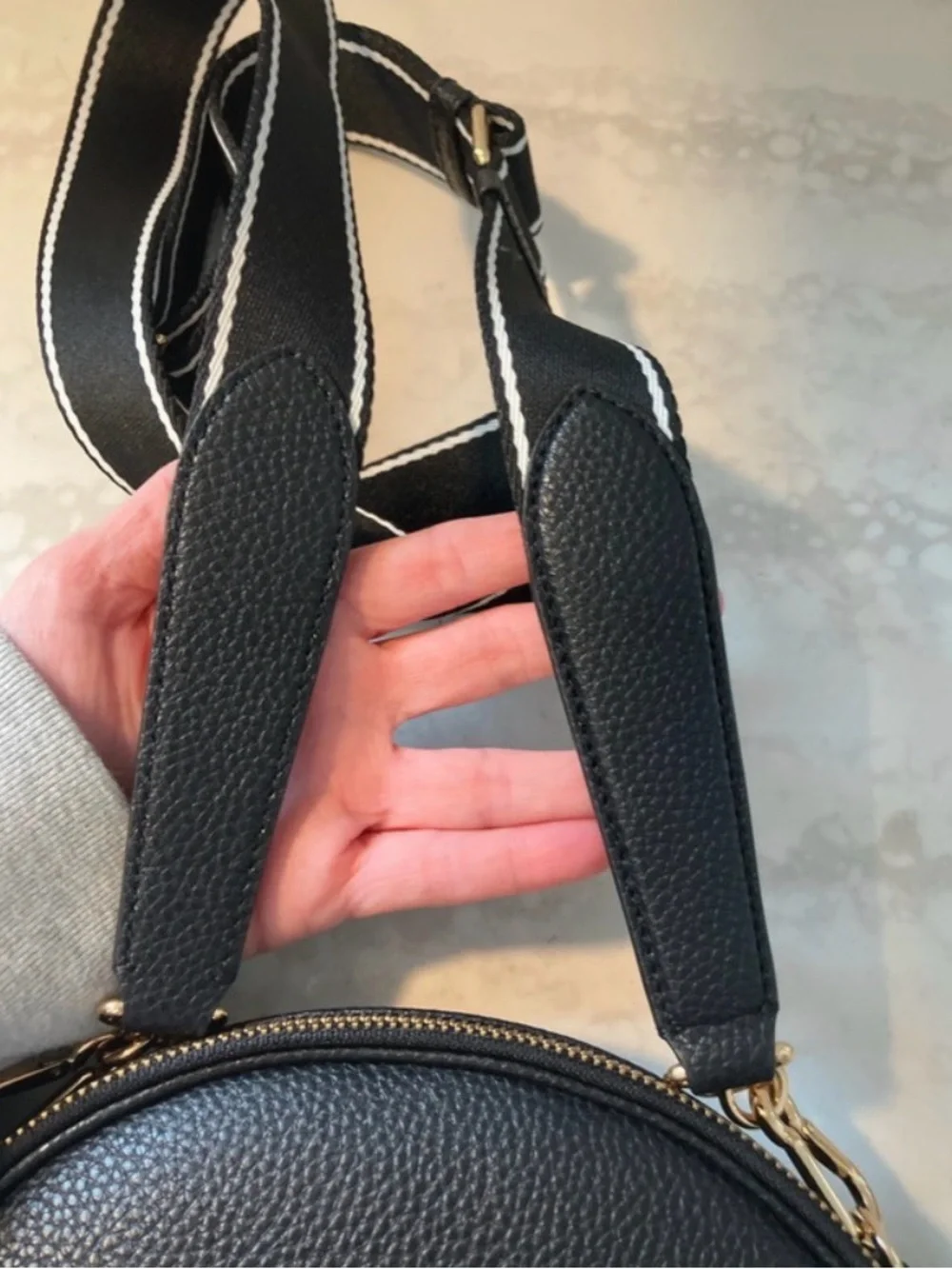 Marc Jacobs Black Pebbled Leather Oval Crossbody with Striped Strap - Picture 7 of 15